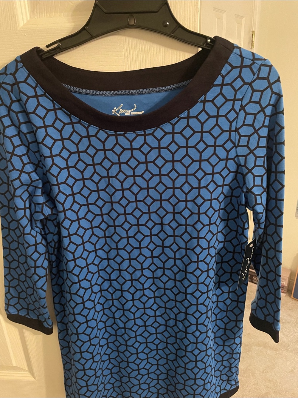 Kim Rogers Blue and Black Geometric Long Sleeve Top